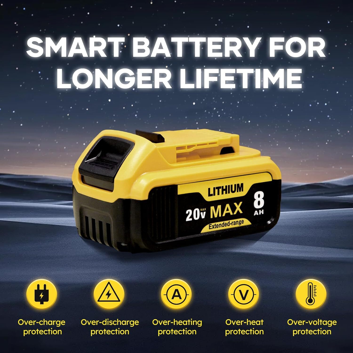 4Pack 8.0Ah for Dewalt 20 Volt Max Battery 20V Lithium-ion DCB201 DCB200 8Ah
