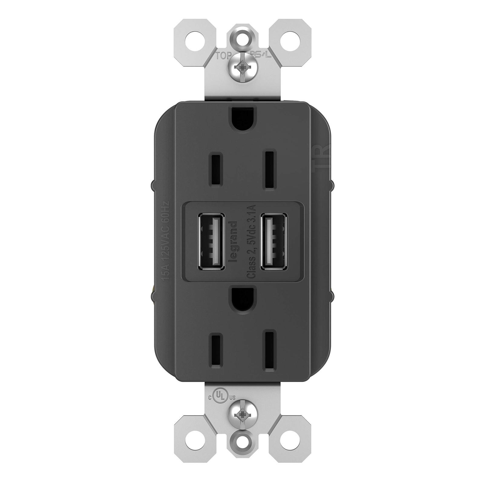Legrand Radiant Tm826Usbbkccv4 15 Amp Decorator Duplex Tamper Resistant Outlet