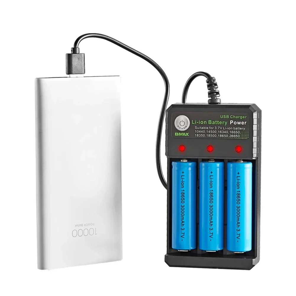 Smart 18650 Charger 3 Slots 4.2V Li-Ion Battery USB Independent Charging 18650 1