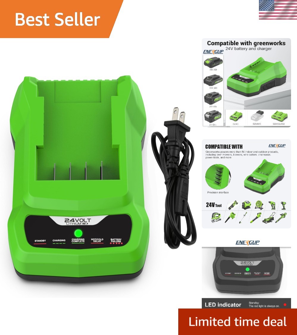 Efficient 24V Charger for Greenworks Li-ion Batteries – LED Indicators Included