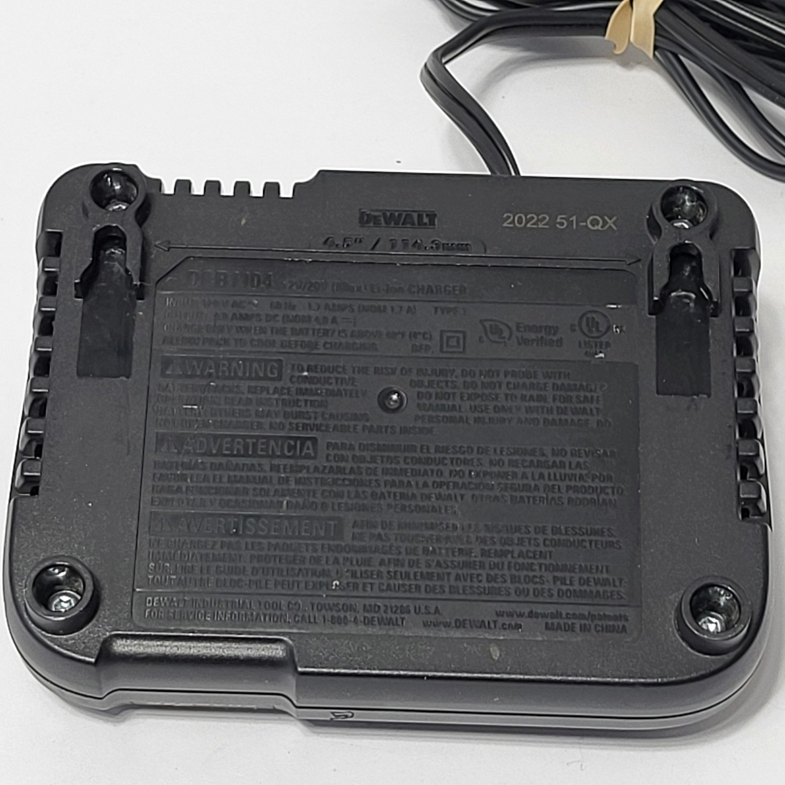 DeWalt DCB1104 12V 20V Max Lithium Ion 4 Amp Battery Charger Black Yellow