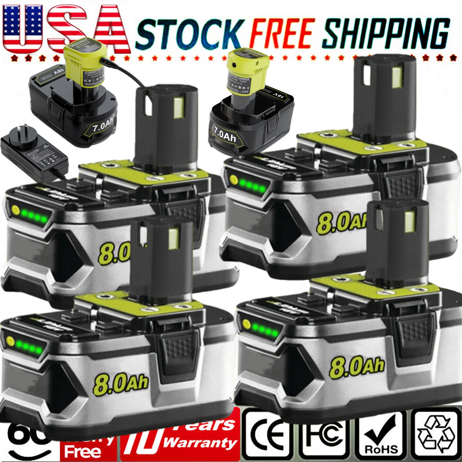 For RYOBI P108 18V One Plus High Capacity LithiumIon 8.0Ah Battery &Dual Charger