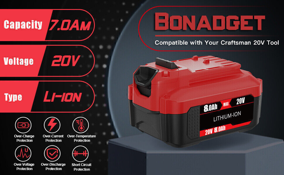 PACK For Craftsman V20 8.0Ah 7AH 20 Volt Li-ion Battery CMCB204 CMCB202 CMCB206