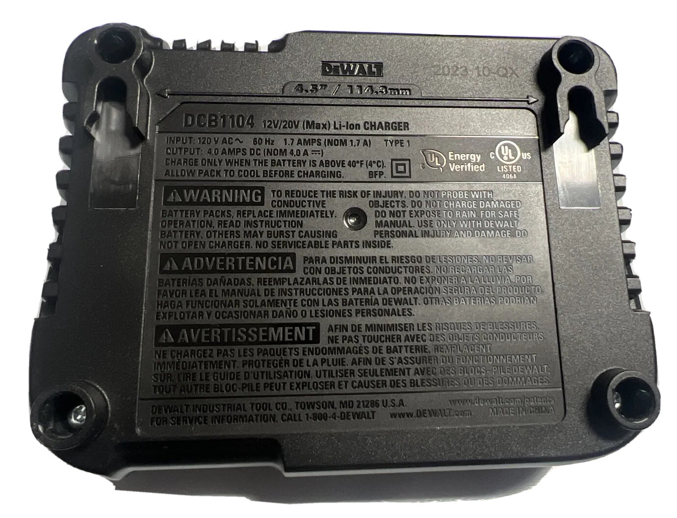 NEW DEWALT DCB1104 12V & 20V Volt MAX Li-Ion 4 Amp 120V AC Battery Charger