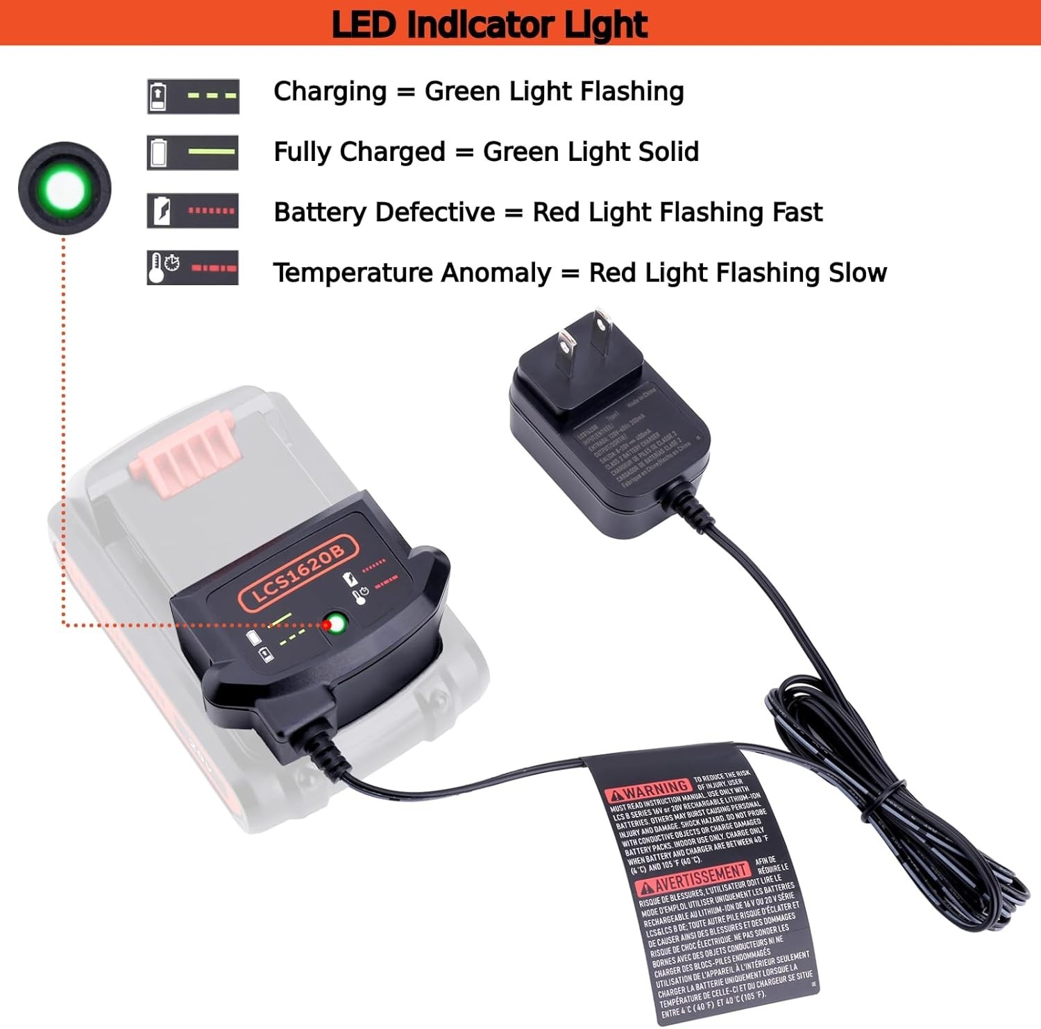 Tulepowceeng LCS1620B Charger Compatible with Black and Decker 20V 12V Max