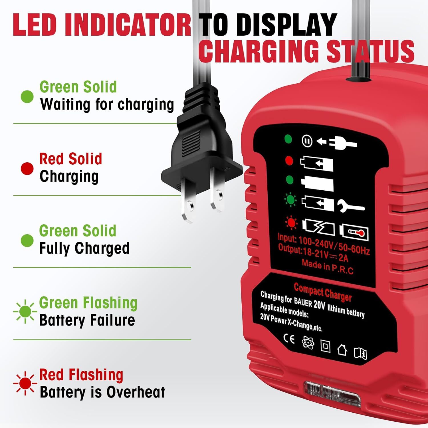 for Bauer 20V Battery Charger Mini Portable Charger Station with LED Indicator