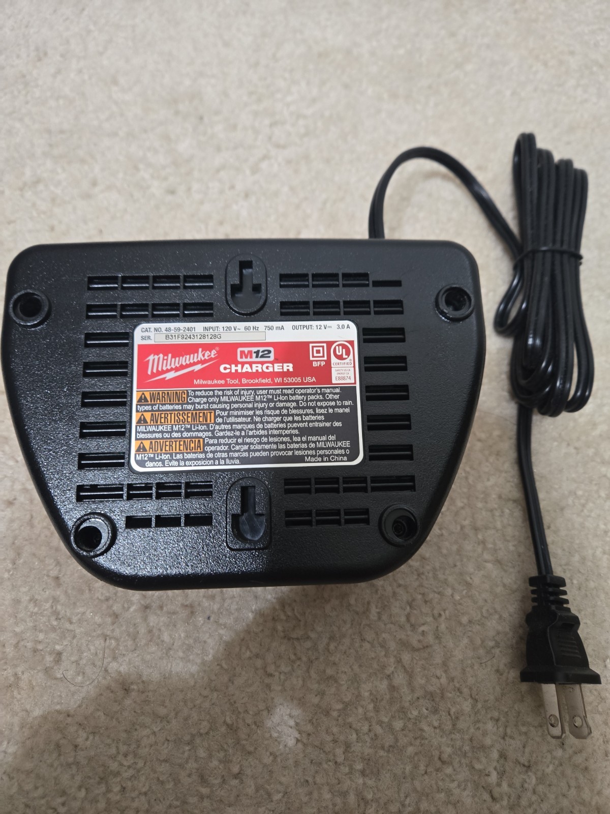 Milwaukee M12 Lithium Ion Battery Charger 12V OEM, Red, Single Port
