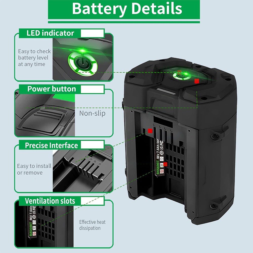 56V Battery 5 Ah For EGO POWER 56volt BA1400T BA4200 BA2800 Replacement Battery