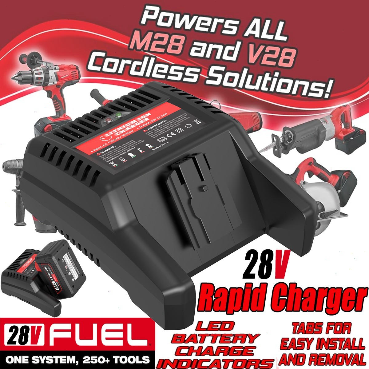 48-59-2819 Rapid Charger For Milwaukee M28 28-Volt Pass-Through Single-Unit