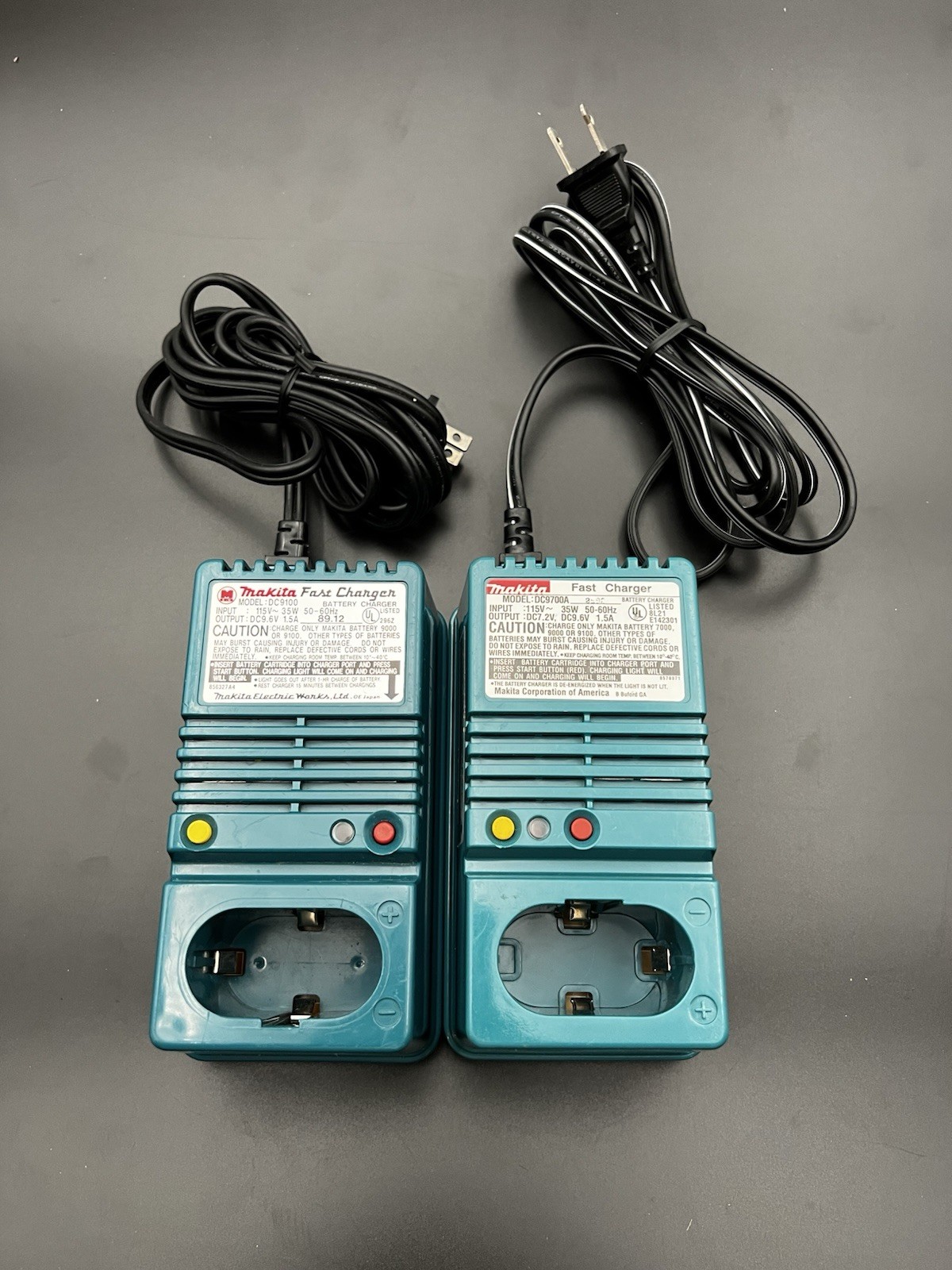 Lot of 2 Makita DC9700A Fast Battery Chargers 7.2V-9.6V Ni-Cd OEM