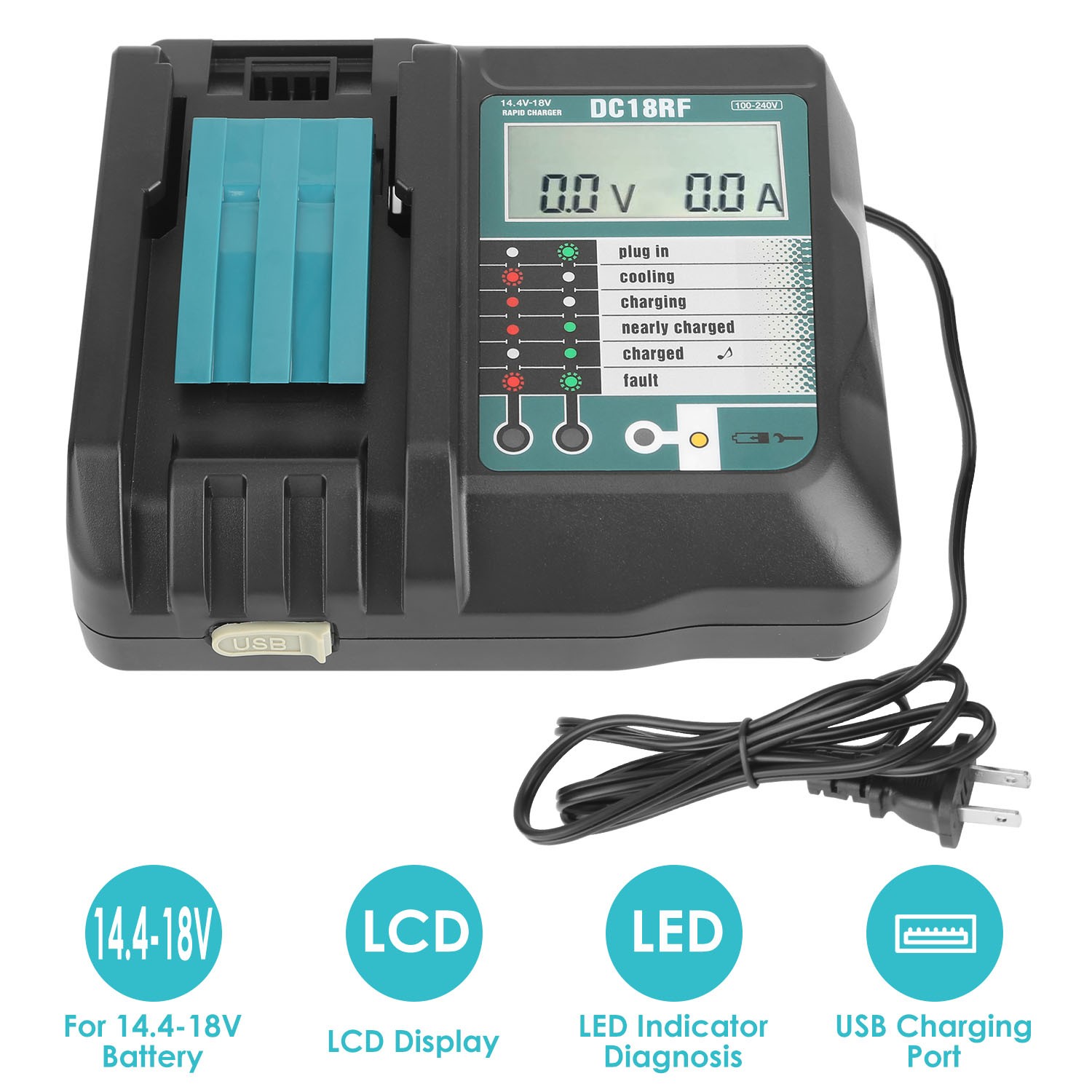Rapid Charger Replacement Fit for 14.4-18V Battery BL1860 BL1830 BL1850