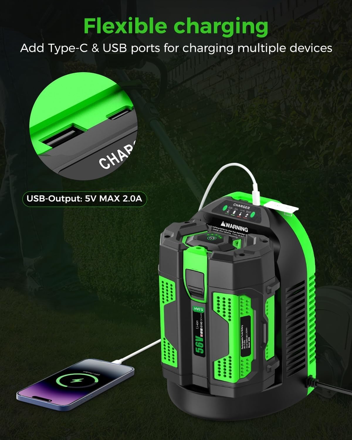 High-Performance EGO 56V Battery Charger Replacement with Type-C & USB Options