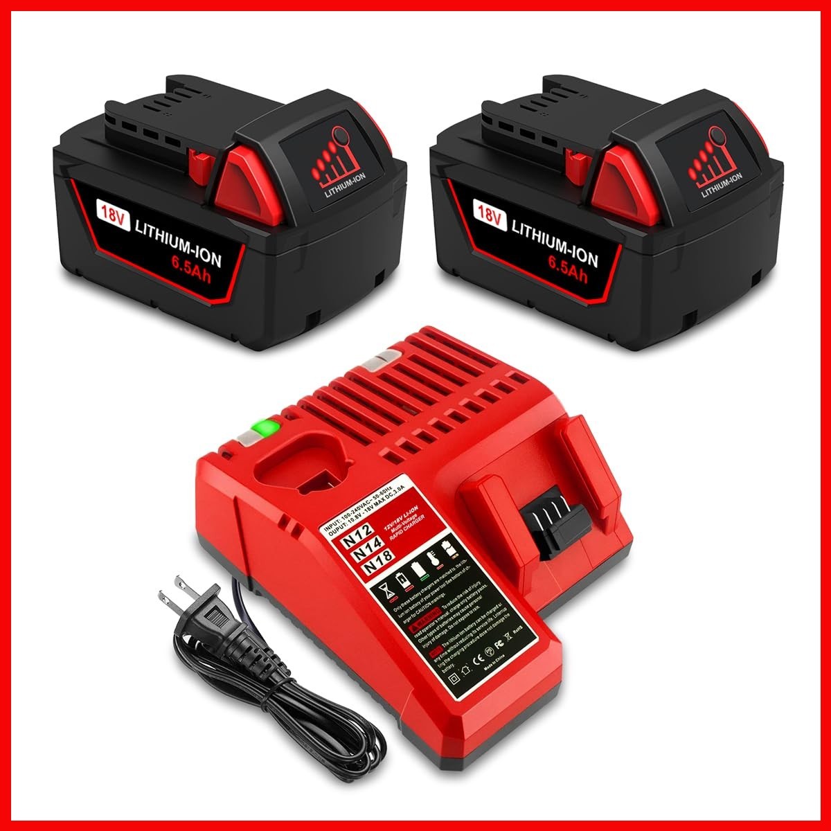 Lizone 2 Pack 6.5Ah 18V 48-11-1850 Battery And Charger Combo Kit Replacement