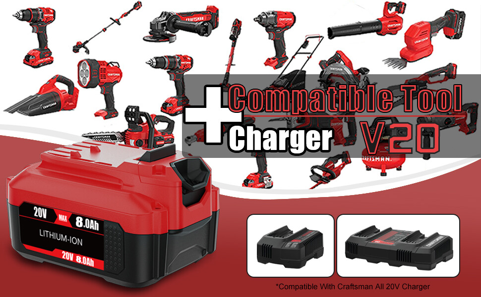 2PACK 20Volt For Craftsman V20 8.0Ah Li-ion Battery CMCB204 CMCB202