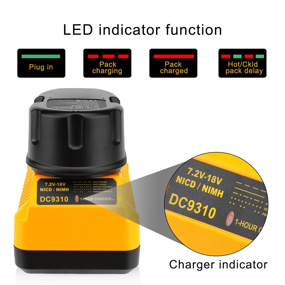 Fast Charger for Dewalt 7.2V-18V DC9310 NI-CD NI-MH Battery DC9096 DC9091 DC9320