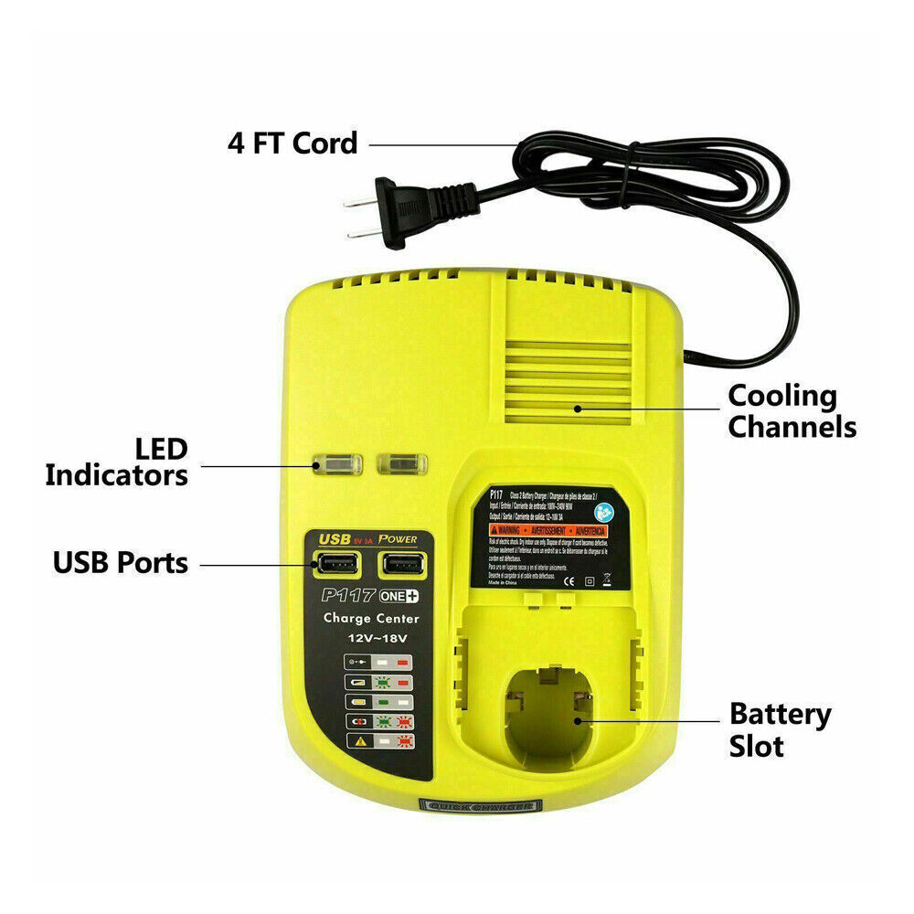 P117 Battery Charger For RYOBI One Plus High Capacity 18Volt Lithium-Ion P108
