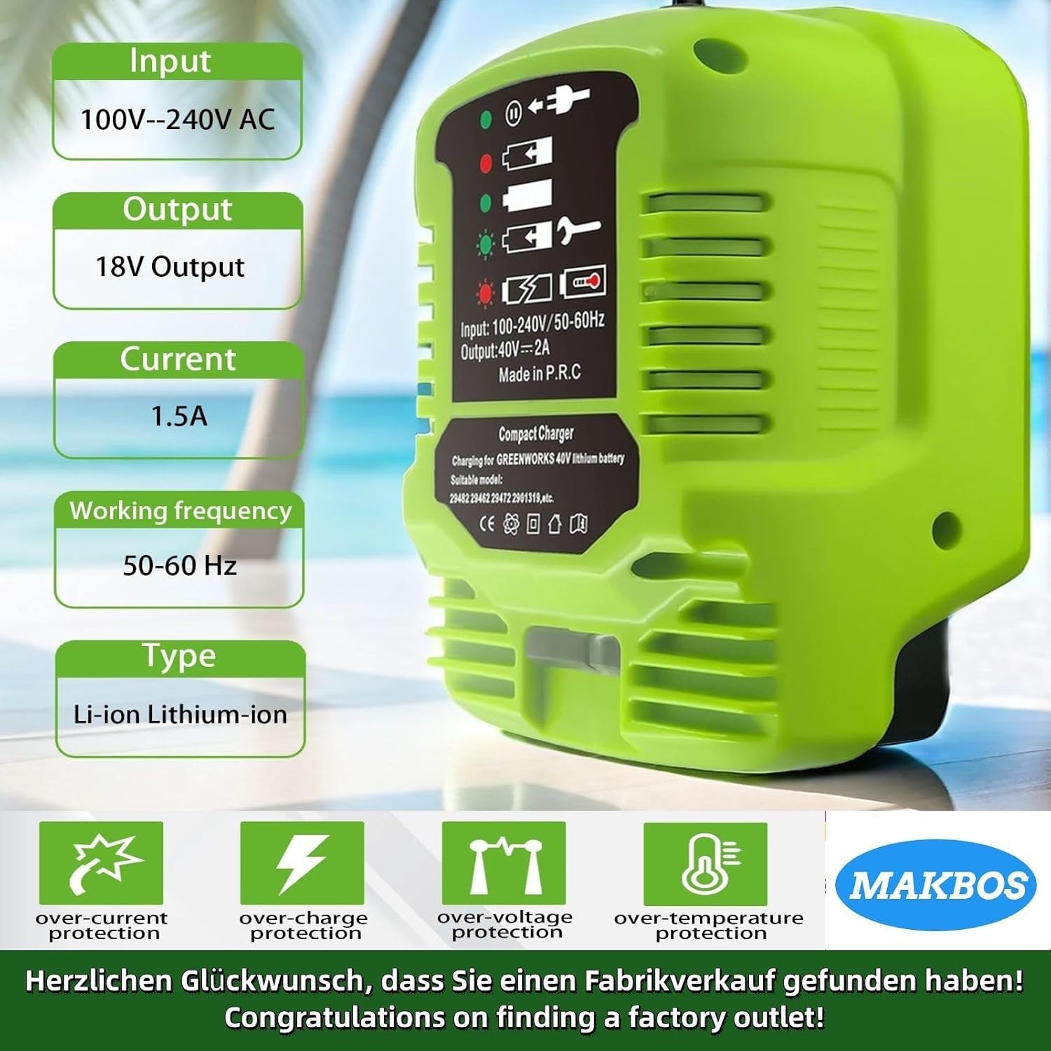 Portable 40V Battery Charger for Greenworks – Dual Port High Performance Adapter