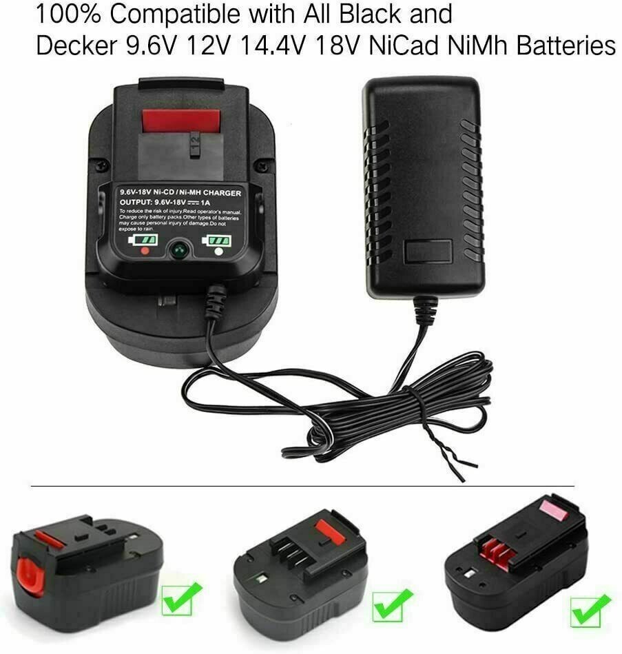 Battery Charger 18V for Black &Decker HPB18 HPB18-OPE 9.6V-18V NiCd NiMh Battery