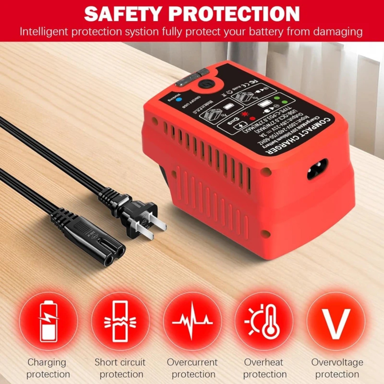 Portable Fast Charger for Craftsman 20V with USB Type -C Output 110V 3A Travel