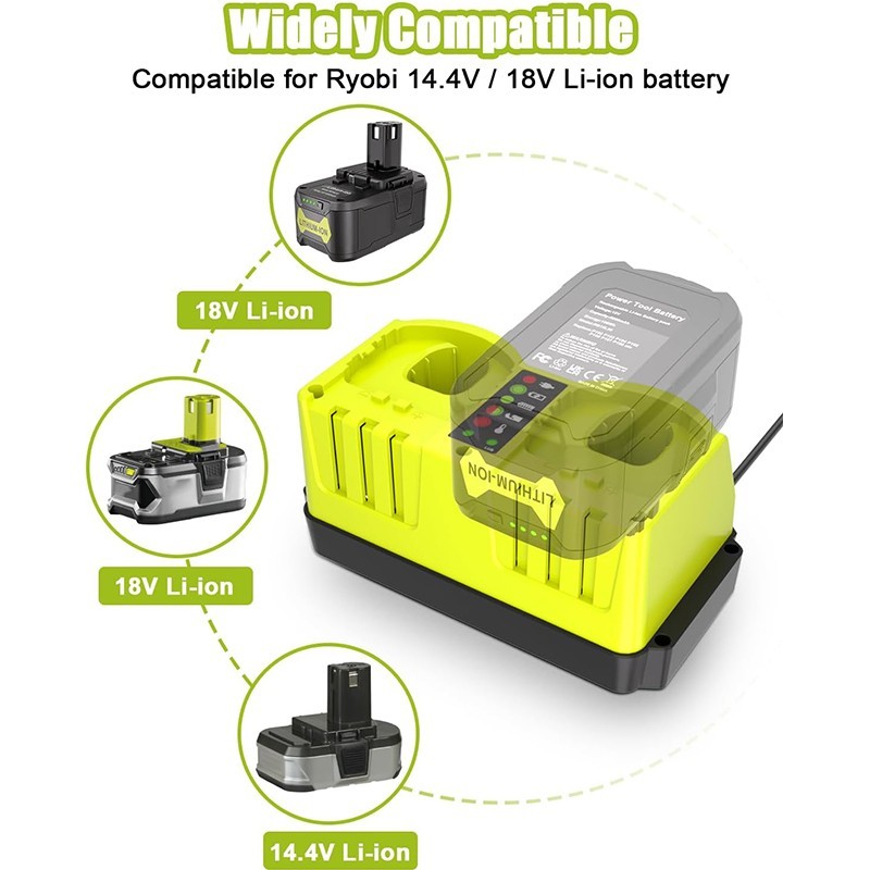 Dual-Port Simultaneous Battery Charger for Ryobi ONE+ 18 Volt Battery P103 P105