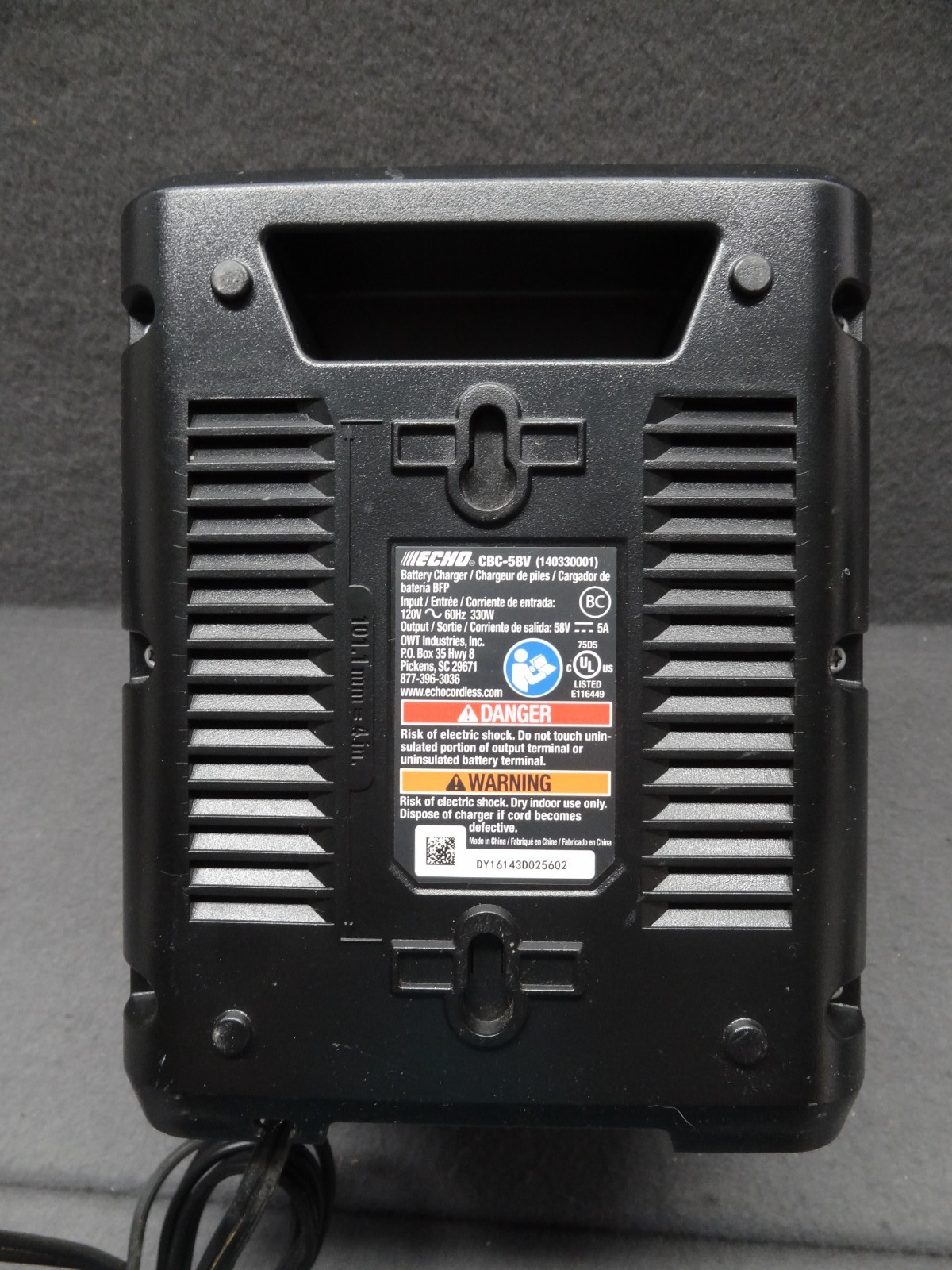 ECHO CBC-58V Battery Charger Quick Charge Power Lawn Tool Corded Wall Li-Ion Bat