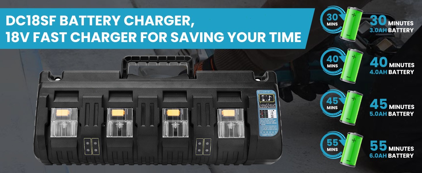 DC18SF 18V LXT Li‑Ion 4-Port Battery Charger Replace for Makita 18 Volt Battery