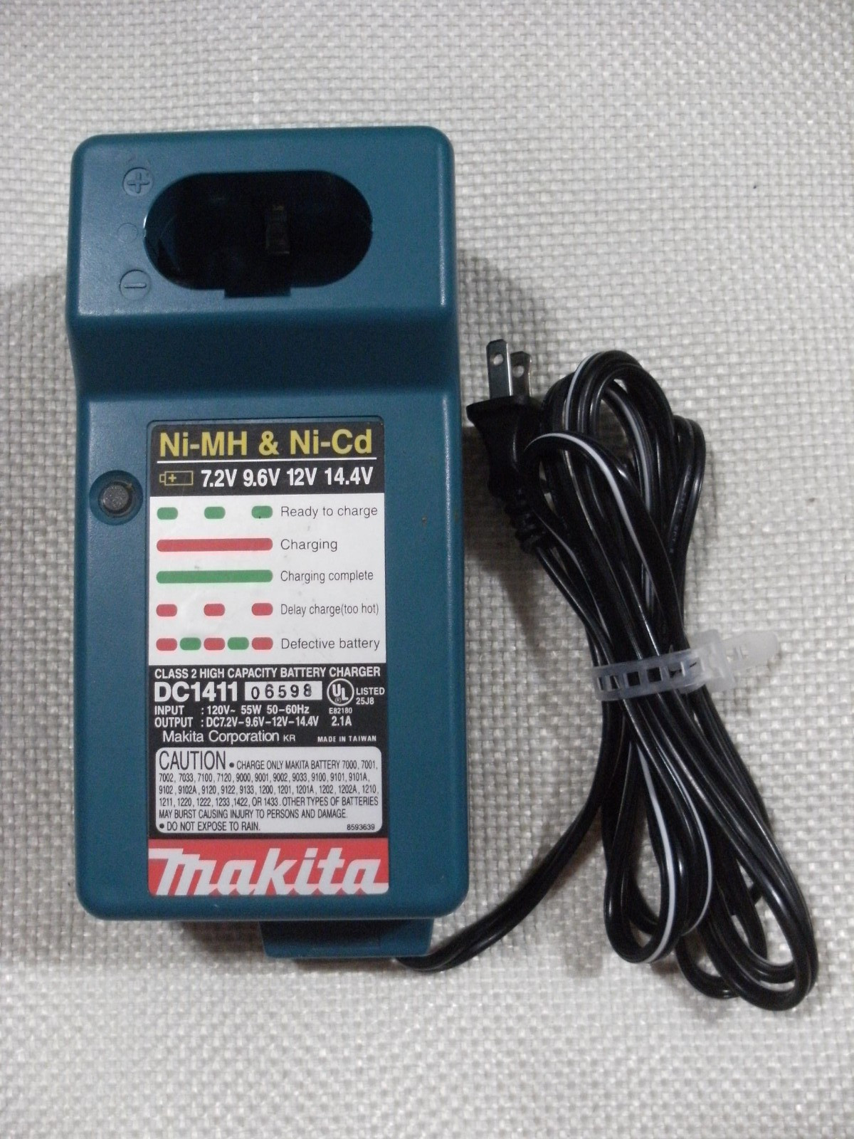 Makita DC1411 Ni-MH & Ni-Cd 7.2v 9.6v 12v 14.4v Battery Charger Genuine OEM