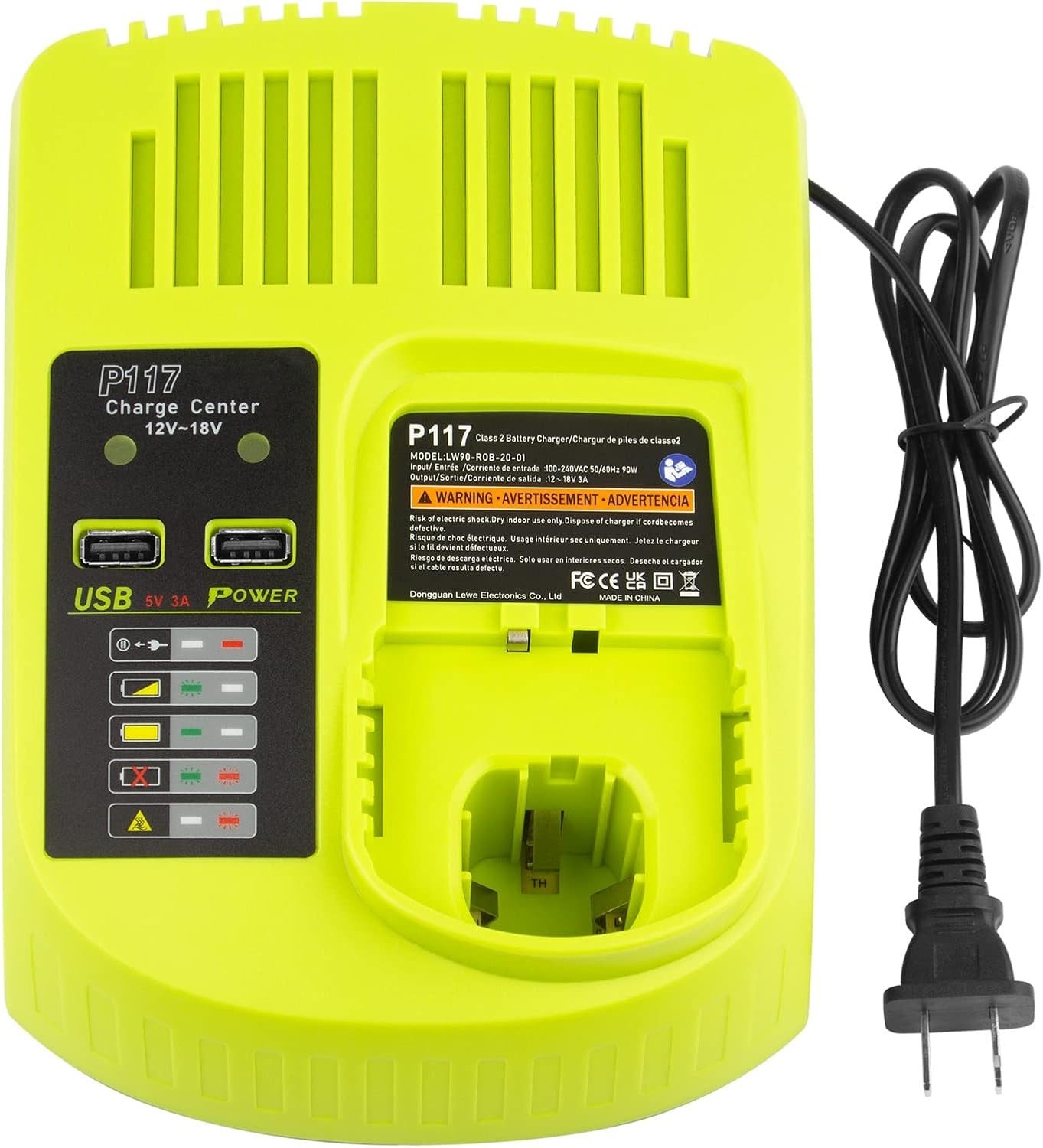 18V Rapid Charger Replacement for Ryobi P117 12V-18V Battery One+ Lithium-Ion/Ni