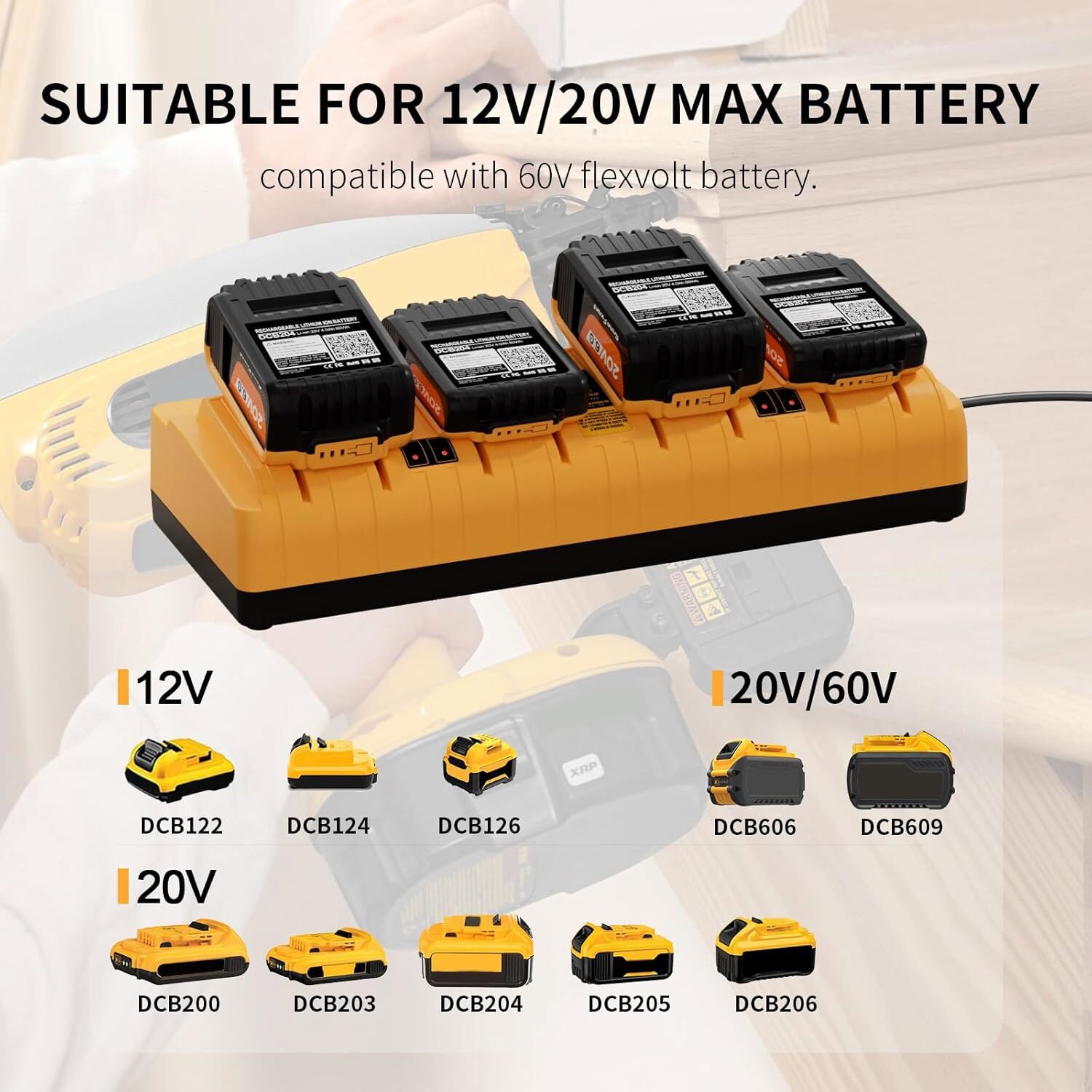 Charger For DEWALT 4 Port Battery DCB104 12V/20V Multi-Voltage DCB200 DCB205