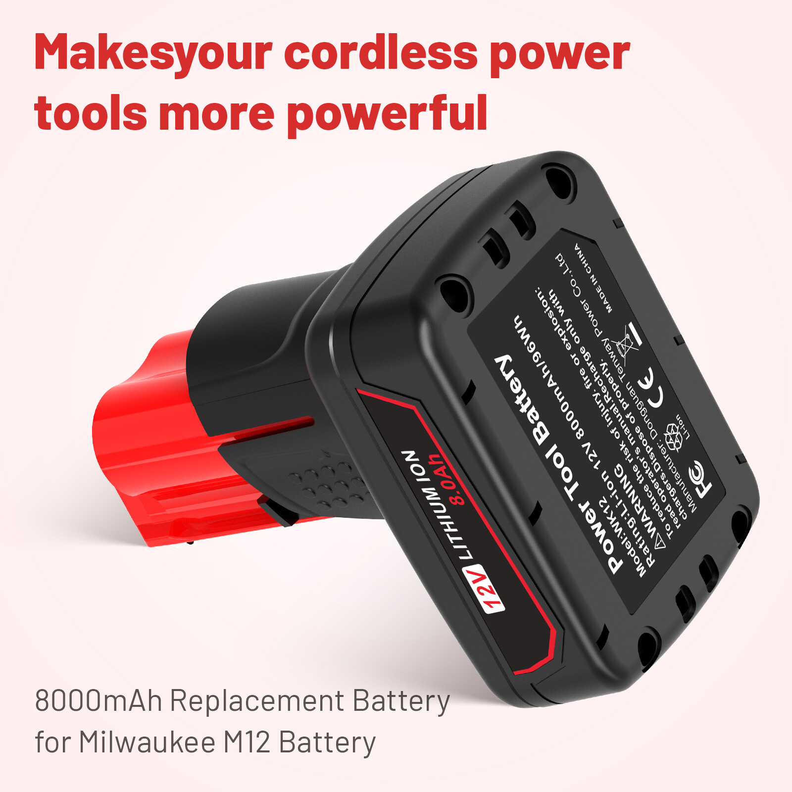 12V Battery For Milwaukee 48-11-2460 for M12 8.0Ah Lithium Extended Capacity
