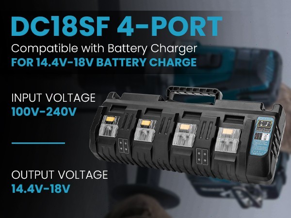 DC18SF 18V LXT Li‑Ion 4-Port Battery Charger Replace for Makita 18 Volt Battery