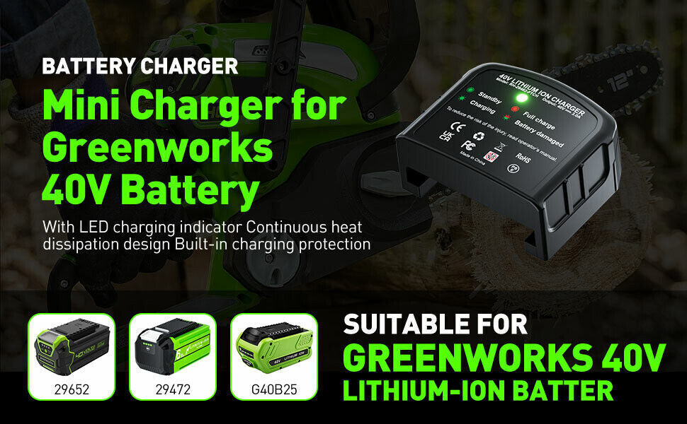 40V Charger for GreenWorks G-MAX 29462 29463 29472 24252 29302 Li-ion Battery US