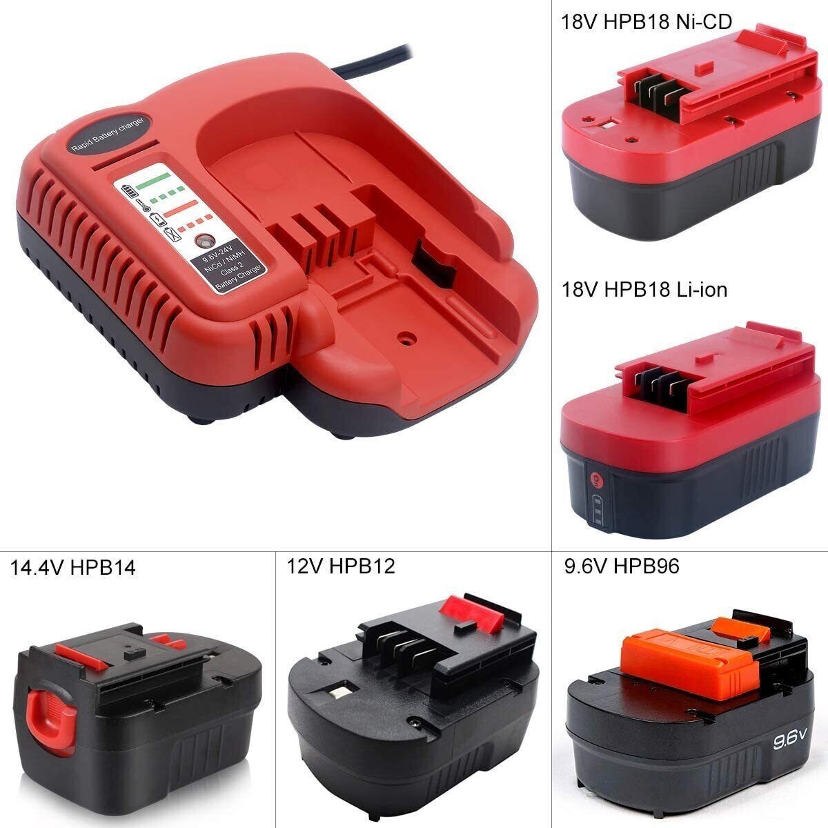 18V-24V Fast Battery Charger for Black Decker HPB18 HPB18-OPE NiCd NiMh Battery
