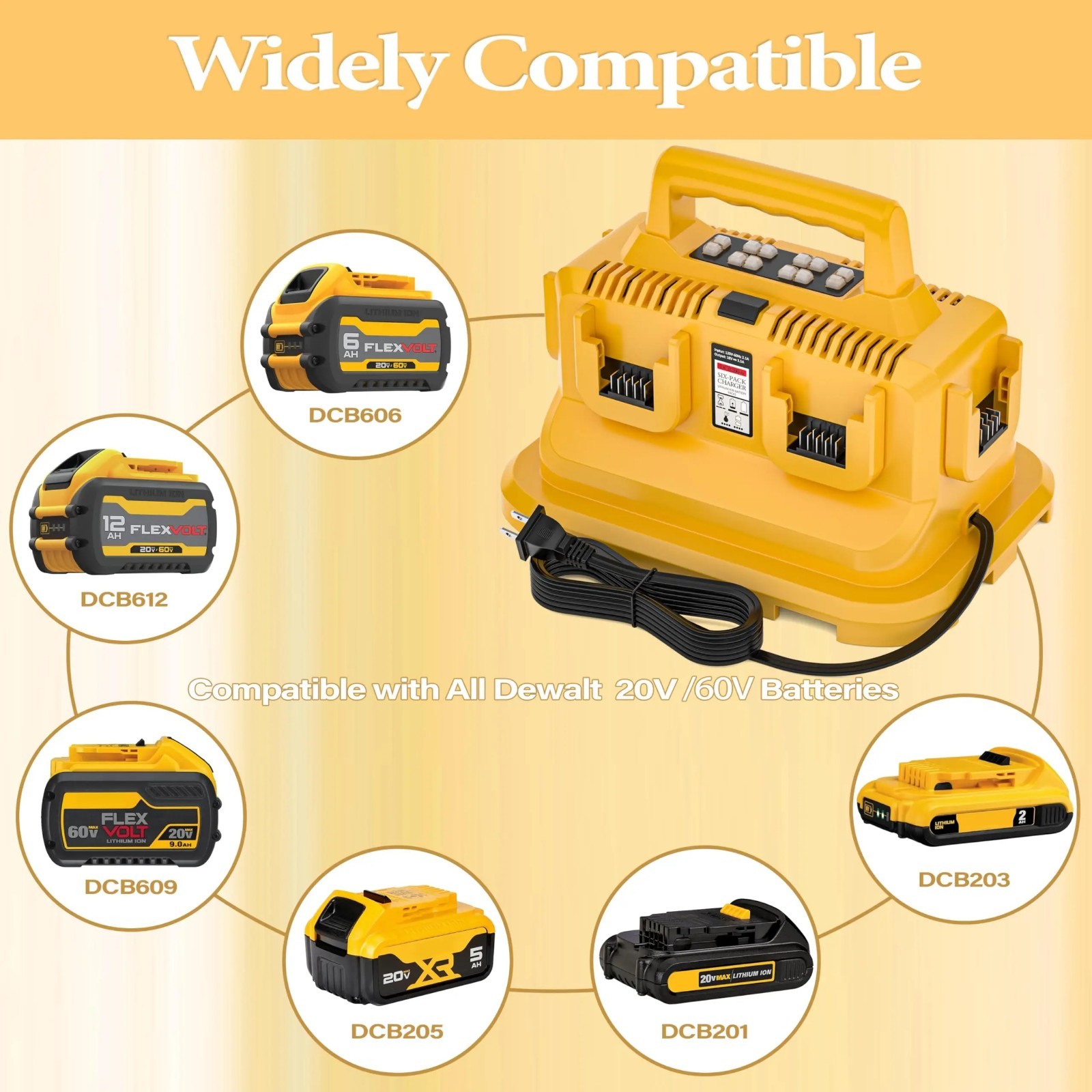 6-Port Rapid Charger Station for Dewalt 20V 60V Battery DCB200 DCB205 DCB606