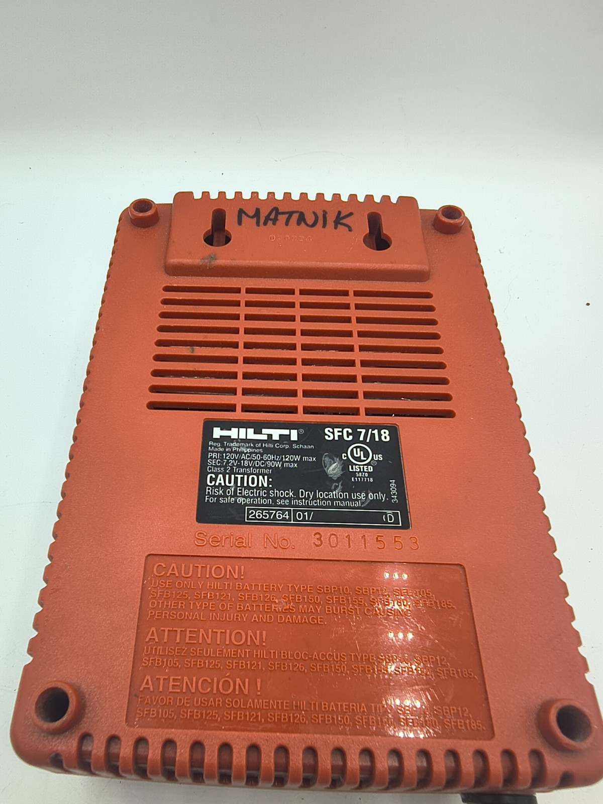 Hilti Fast Battery Charger Conditioning Mode SFC 7/18 for NiCd NiMh SFB Pack A5