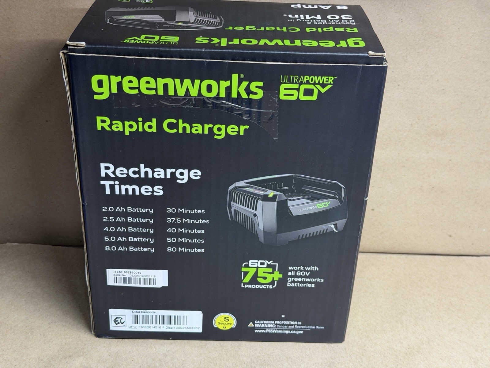 GreenWorks Pro CH60A00 Battery Charger 60V Li-ion OEM Charger