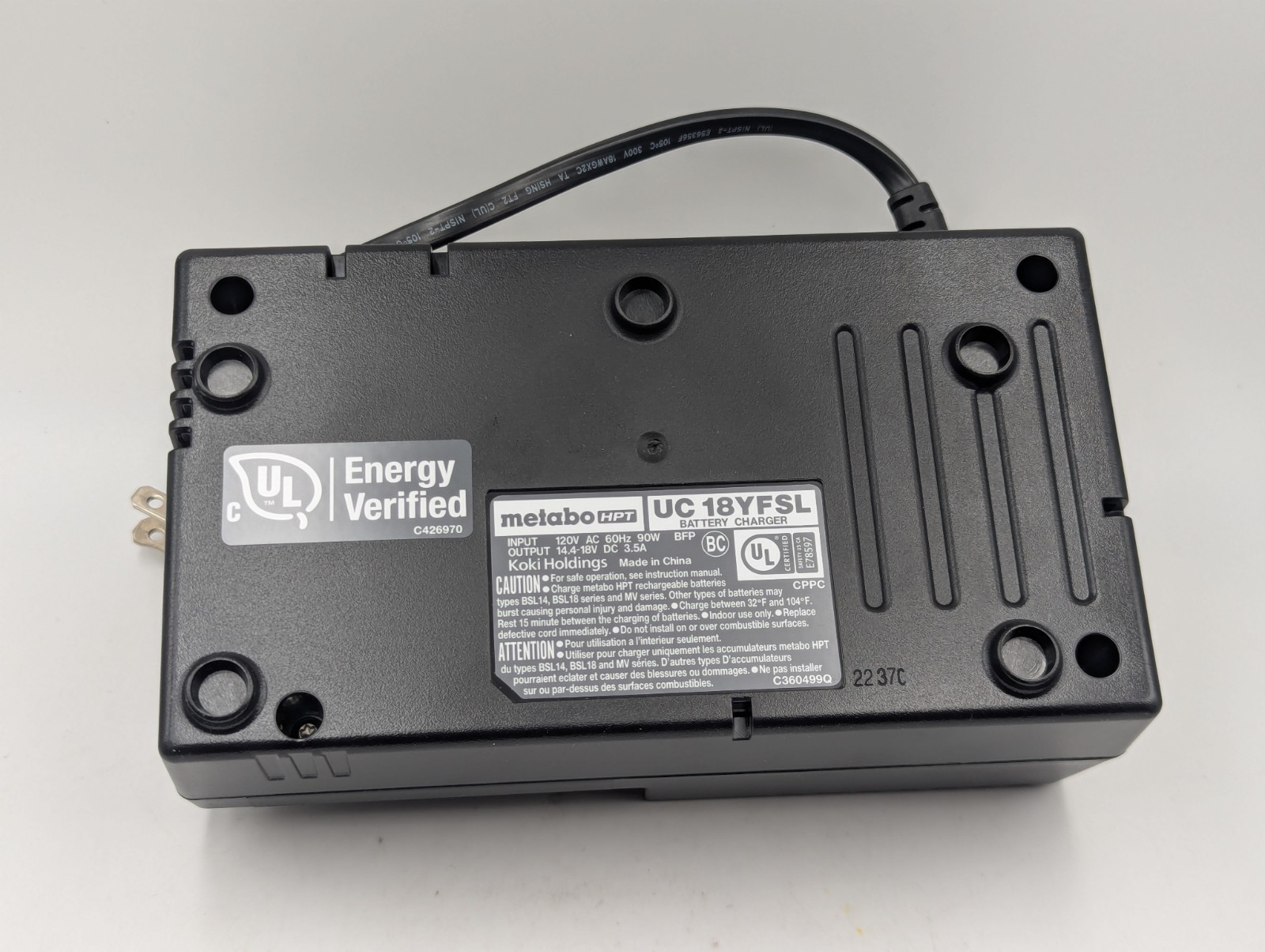 Metabo HPT 18v Lithium Battery Charger, UC18YFSL, Brand New Open Box, 14.4v-18v