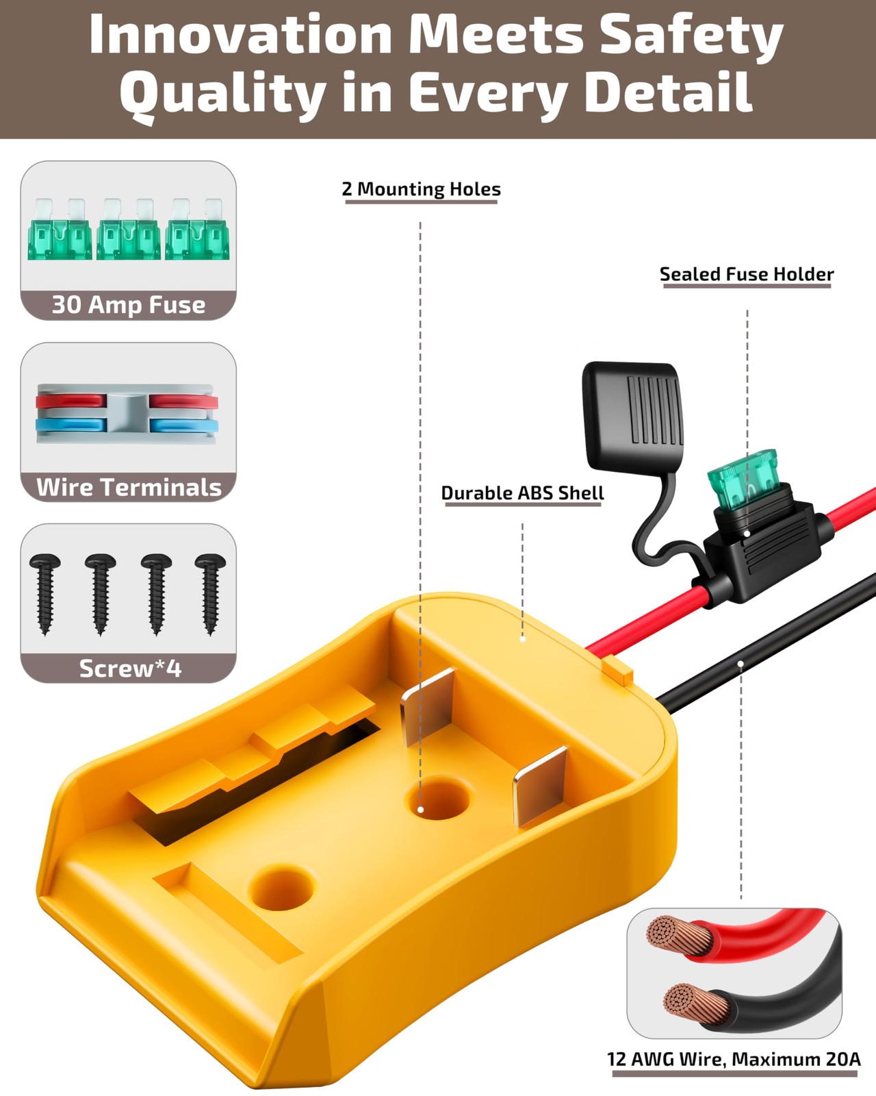 2-Pack for Dewalt 20V Battery Adapter Power without Switch, Yellow