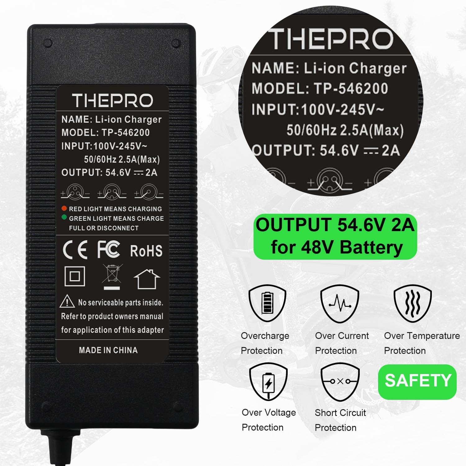 54.6V 2A Universal 6V 48V Lithium Battery Power Adapter Charger