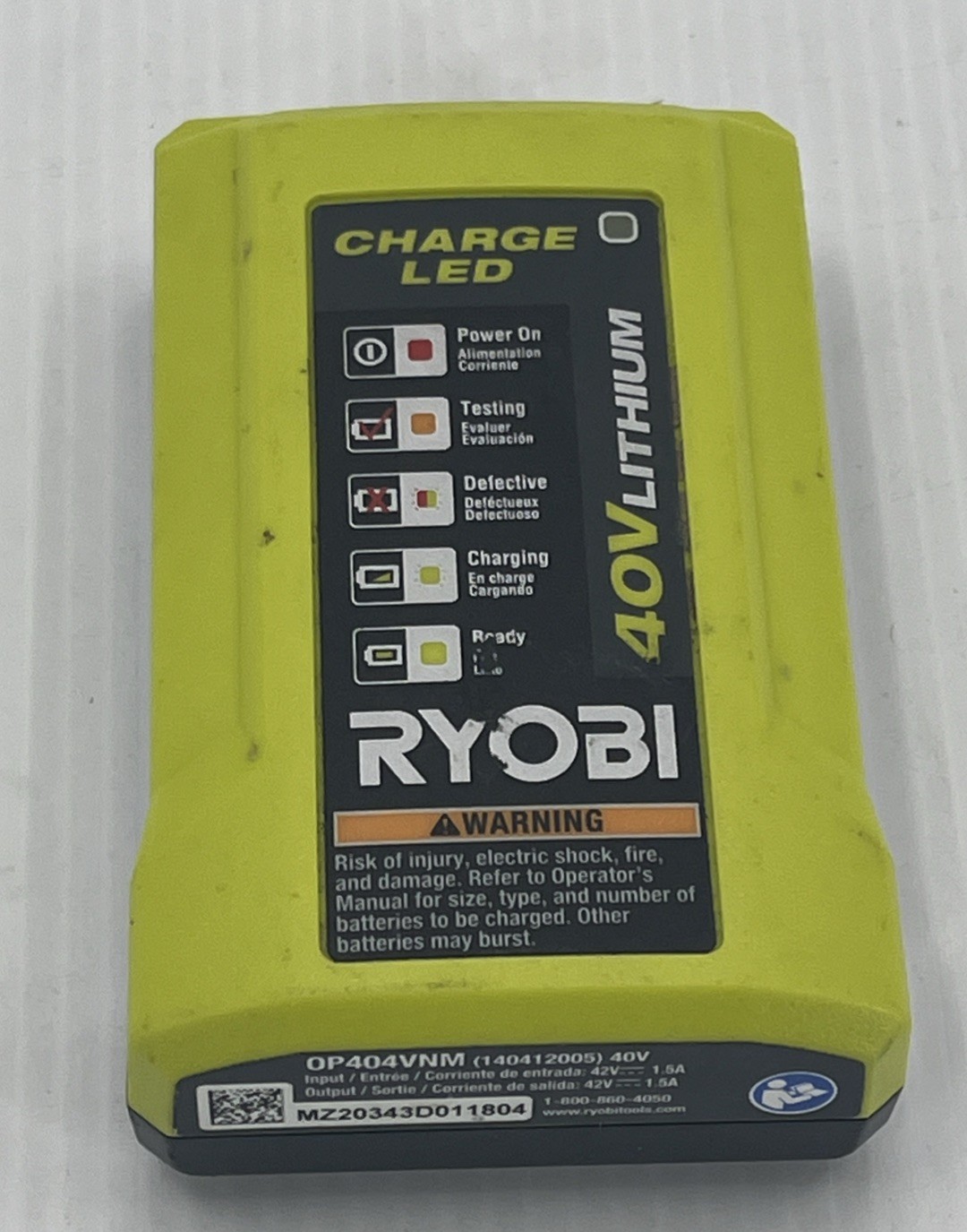 RYOBI 40V Lithium-Ion Charger OP404VNM. Untested. {106}.