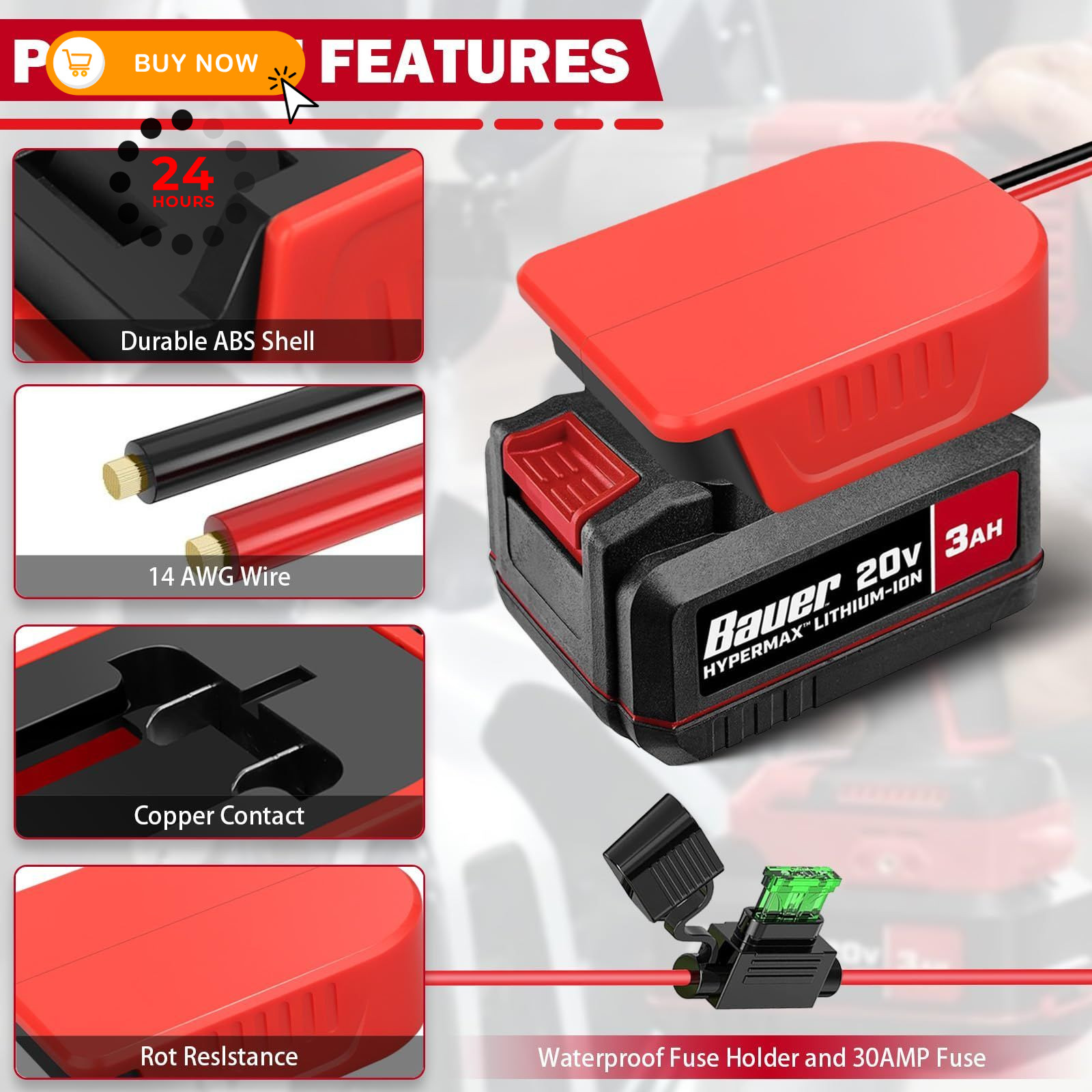 TPDL Power Wheels Adapter for Bauer 20V Battery, DIY Adaptor 20V…