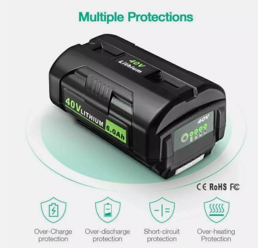 6.0Ah Battery for Ryobi 40V Battery Lithium OP4050 OP40602 OP406VNM / Charger