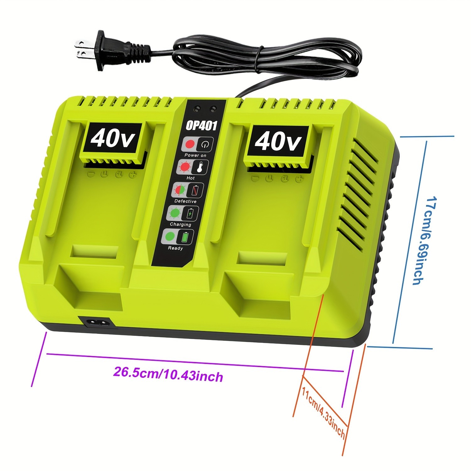 40V Dual Port Rapid Charger for Ryobi Lithium-ion Battery OP401 OP4060 OP4050