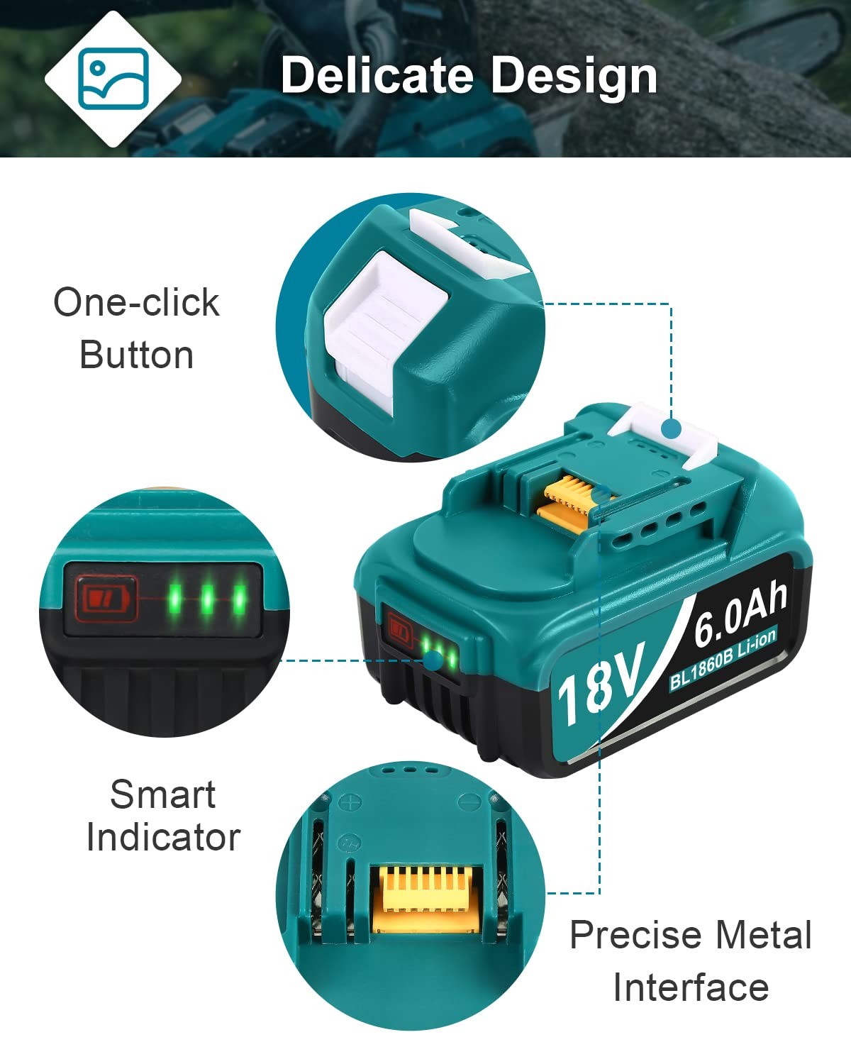 Twupixy 2Pack 18-Volt Replace for Makita 18V Battery BL1860B, 2P, Blue