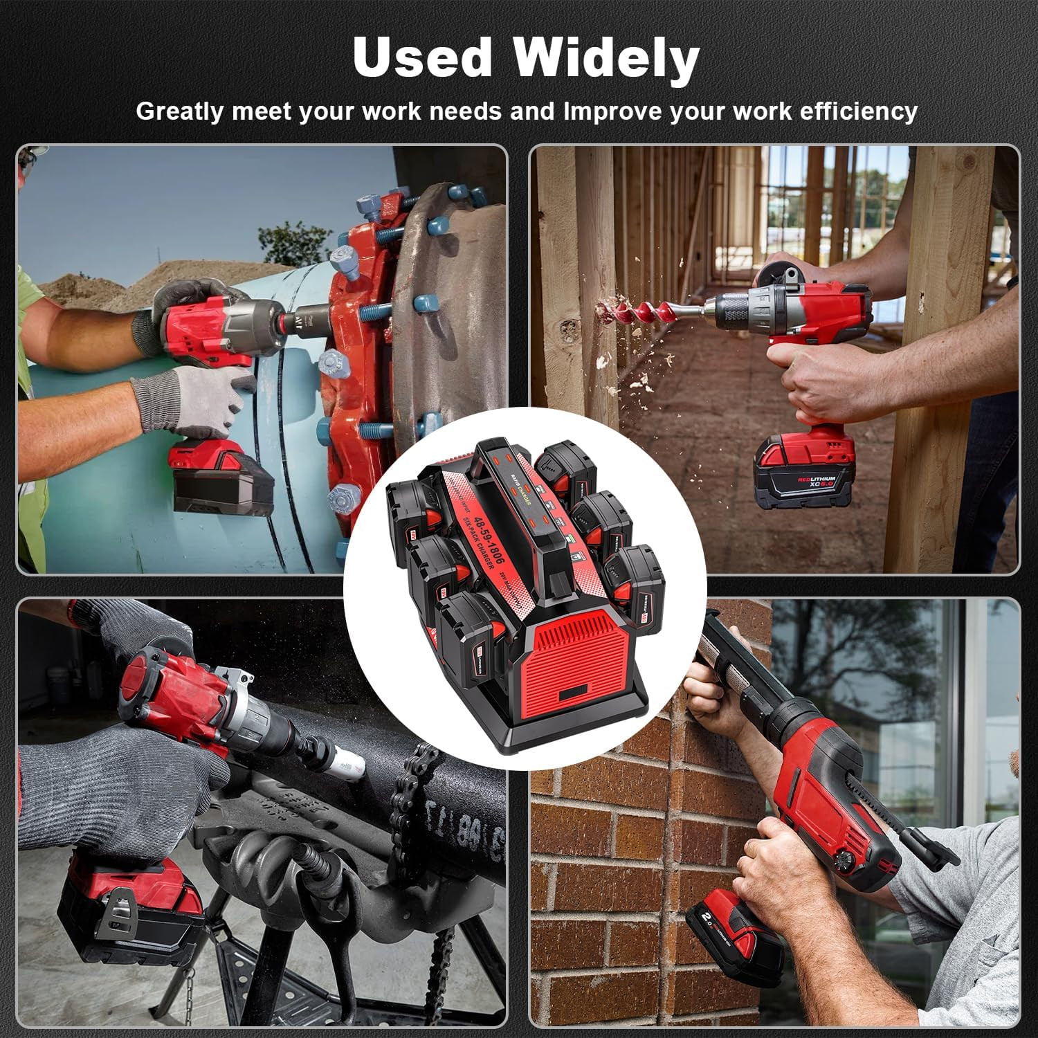 6-Port Simultaneous Battery Charger Compatiblewith Milwaukee M18 18V Lithium-Lon