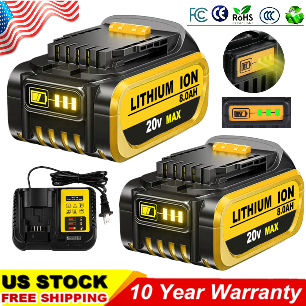 For DeWalt 20V Max 8.0/6.0AH Lithium Battery DCB206-2 DCB205 OR Charger Tool NEW