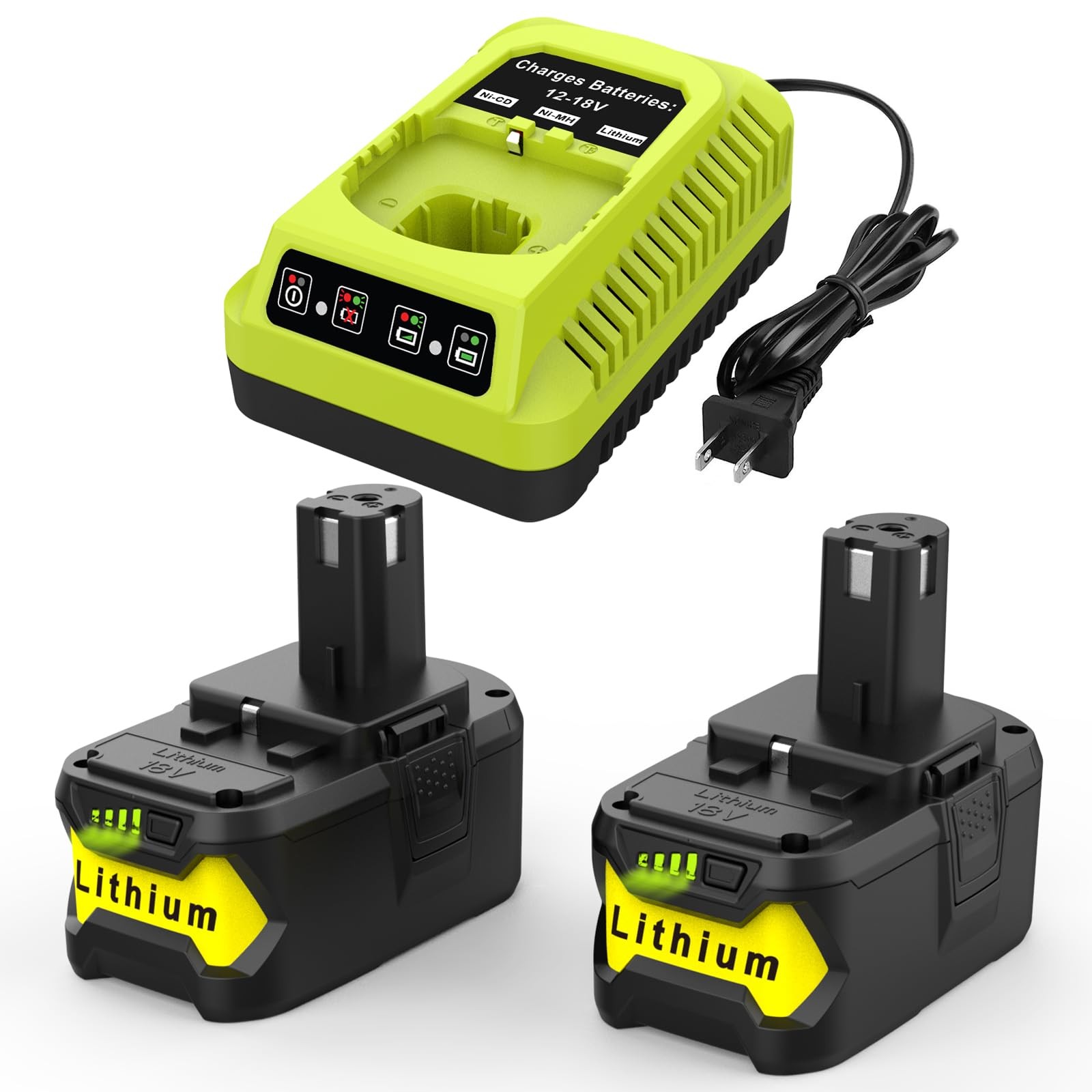 2Pack Replacement for Ryobi 18V Battery P108 P104 P105 P102 P103 P122 yellow