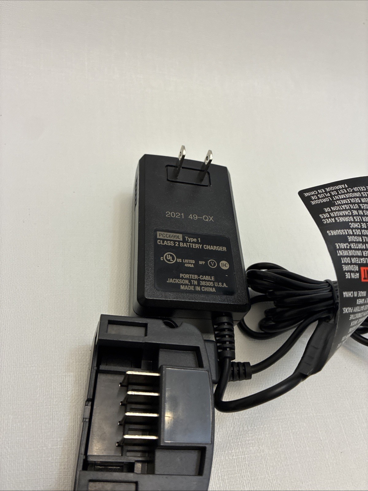 Porter Cable PCC699L 20V Max Lithium-Ion Battery Charger Type 1 Class 2