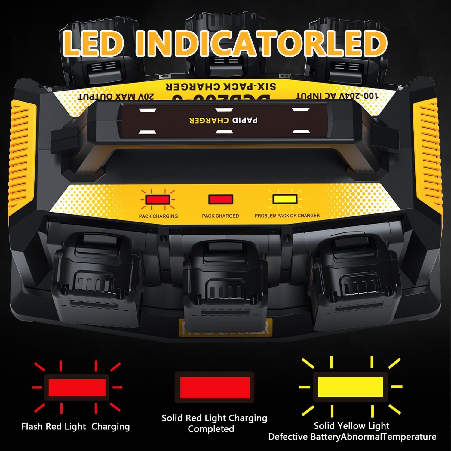 Ultra Fast 6-Port Simultaneous Battery Charger for Dewalt 20V Max Li-Ion Battery