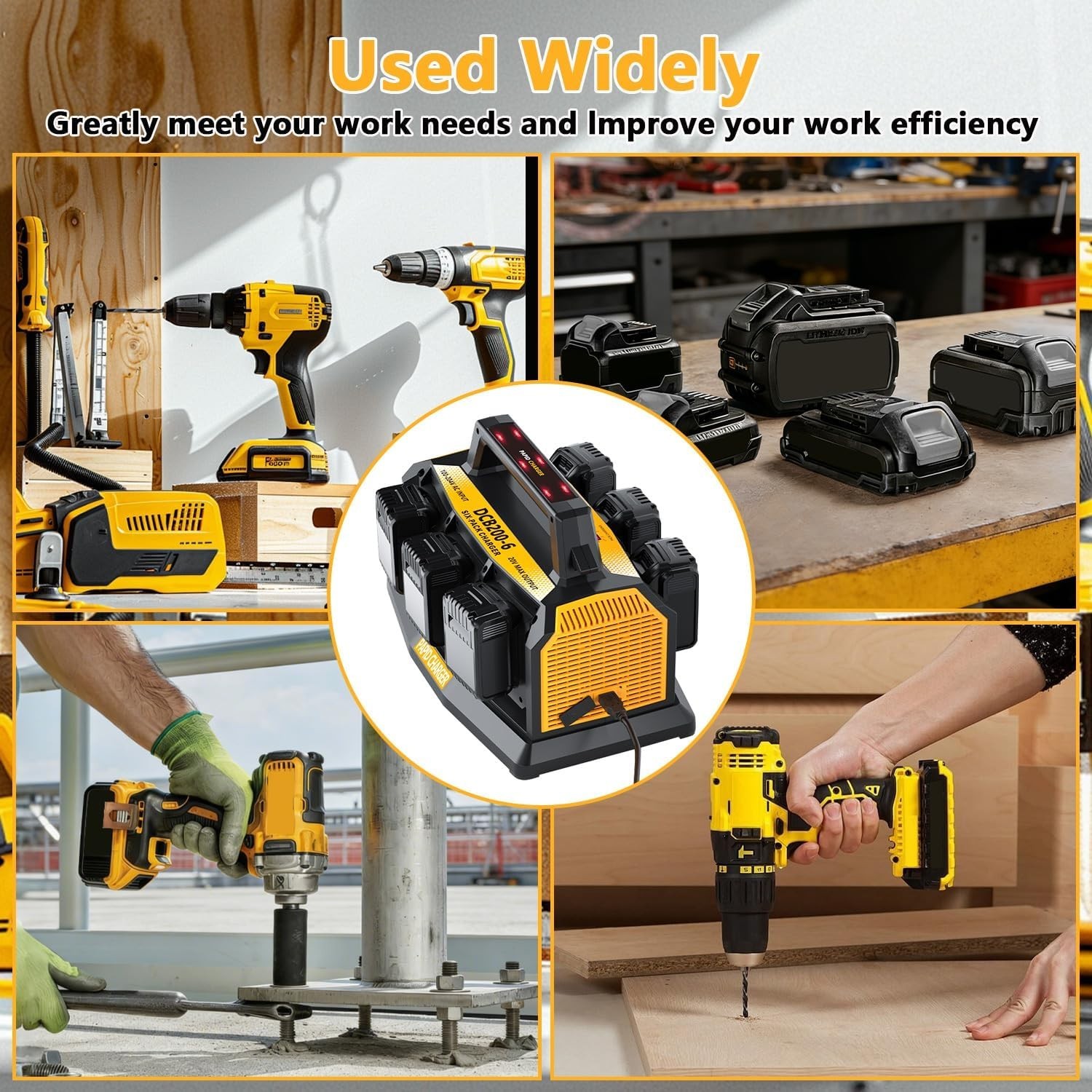 Fast Charger for Dewalt 20V Battery 6-Port Multi Simultaneous Rapid Charger
